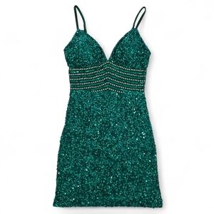 Rachel Allan Emerald Green Sequin Beaded Party Cocktail Event Mini Dress Women 4